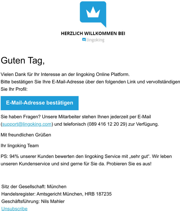 lingoking - Bitte besttigen Sie Ihre Email-Adresse