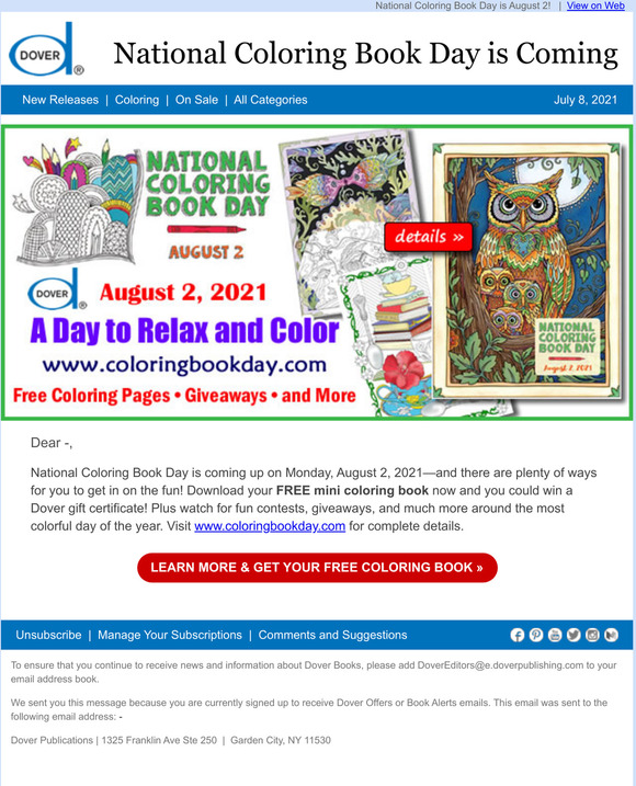 Dover Publications Coming Soon National Coloring Book Day Milled