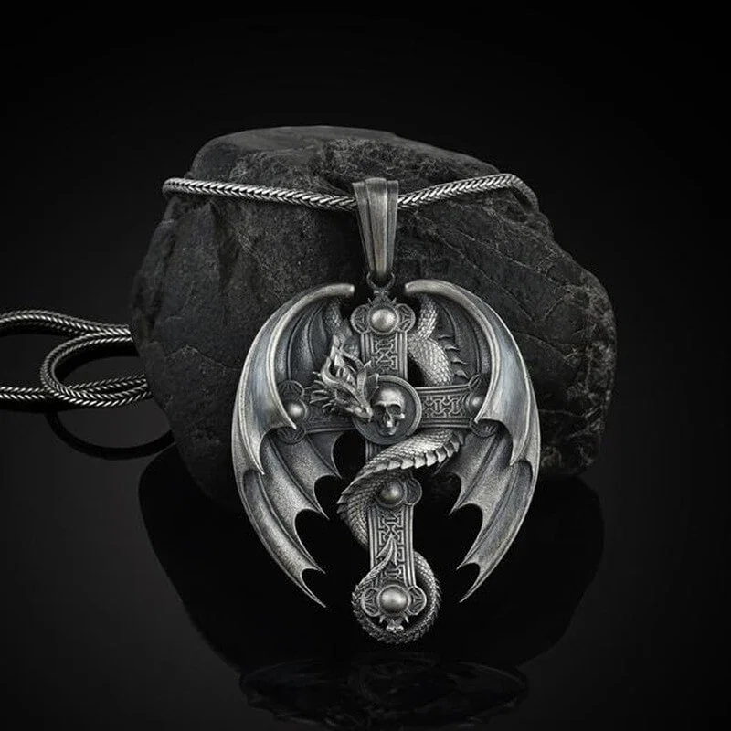 Image of Dragon Pure Tin Celtic Cross Necklace
