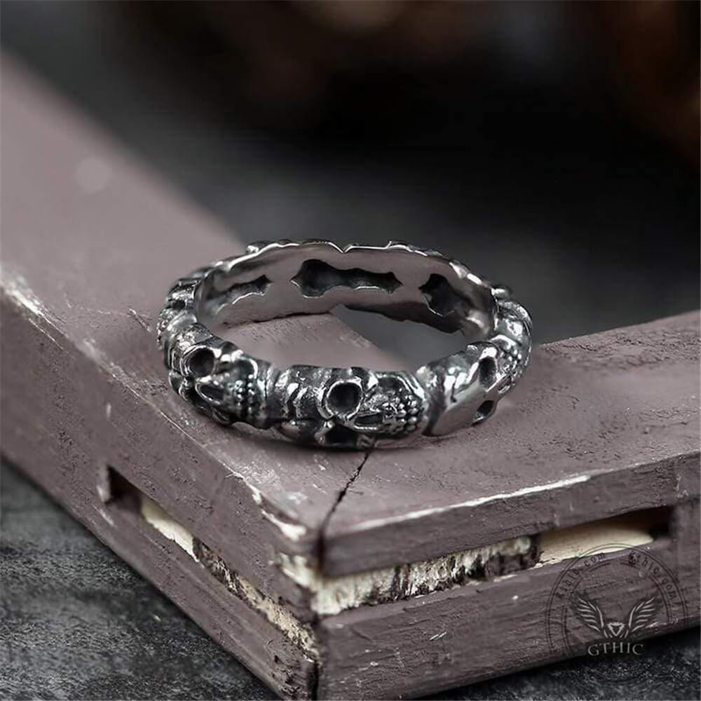 Image of Surrounded Stainless Steel Skull Ring