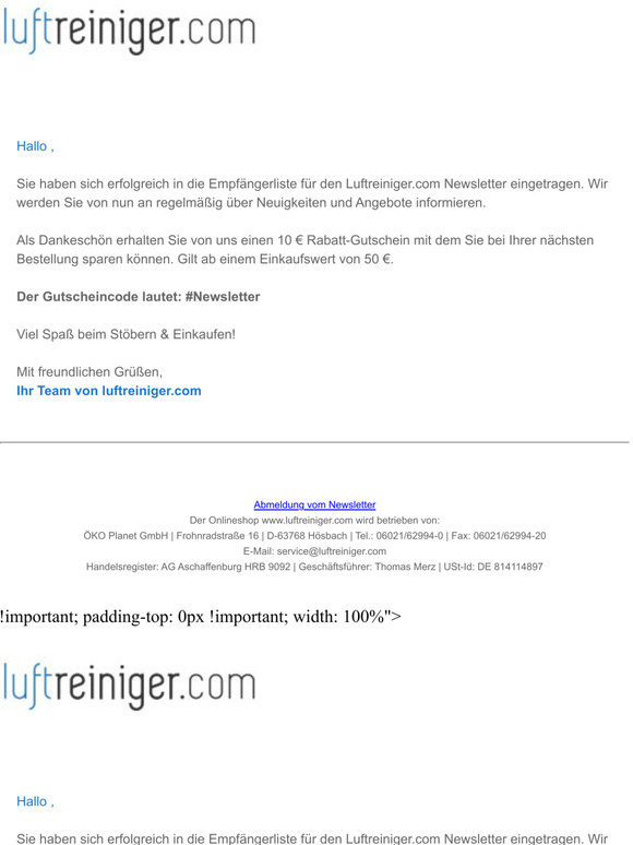 Vielen Dank fr Ihre Newsletter-Anmeldung