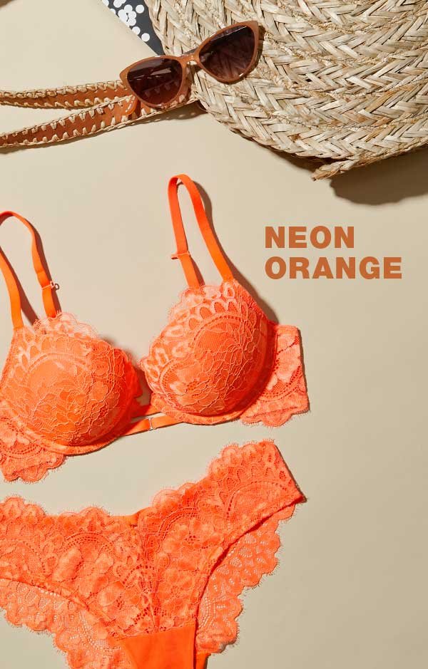 La Senza lacy neon orange bra and panty set, Women's Fashion, New