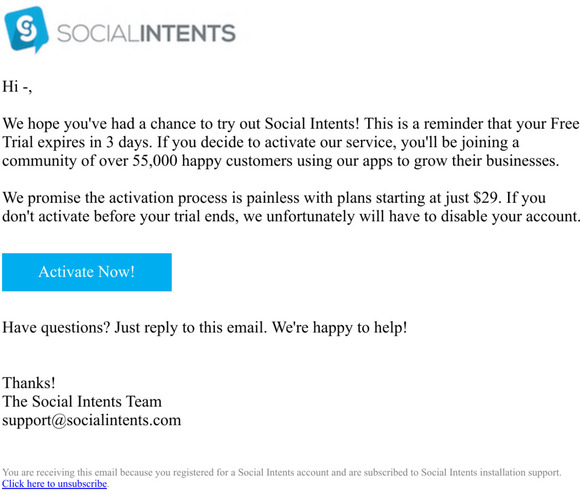Action Required: Your Social Intents Trial expires in 3 days!