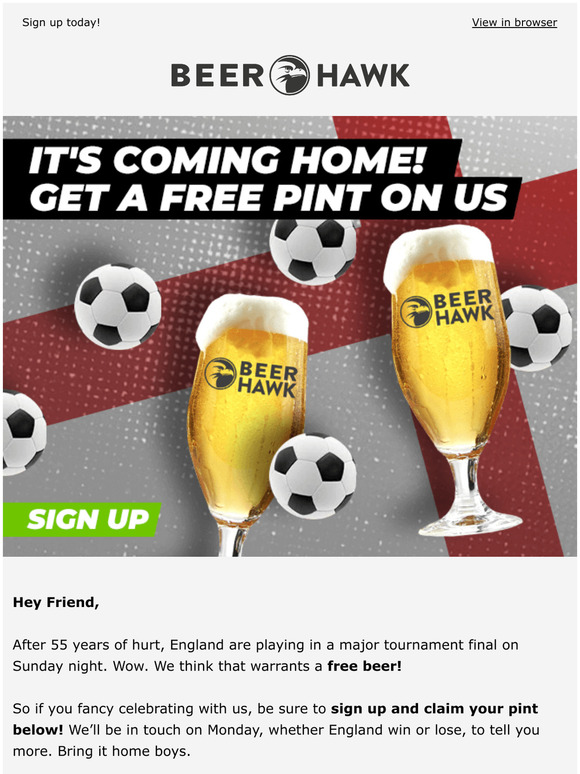 Beer Hawk It's coming home! Get a FREE pint on us Milled