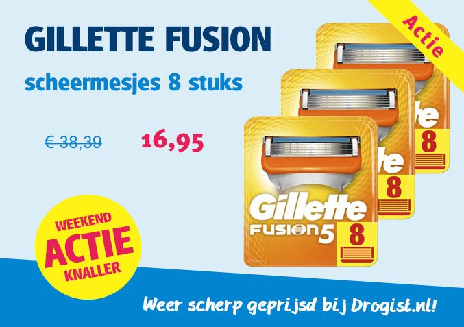 Alléén vandaag: Gillette Fusion scheermesjes 8 stuks, vlijmscherp geprijsd: 54% korting >>> op=op!