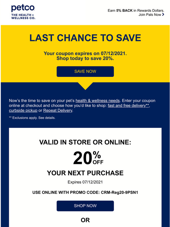 PETCO Your 20 coupon expires soon. Milled