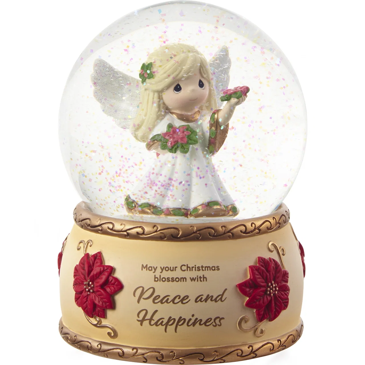 May Your Christmas Blossom With Peace And Happiness Annual Angel Snow Globe