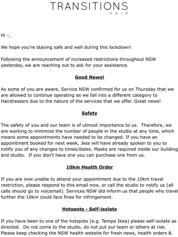 NSW Restrictions - Update