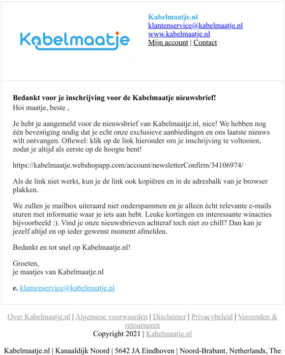 Bedankt voor je inschrijving voor de Kabelmaatje nieuwsbrief!