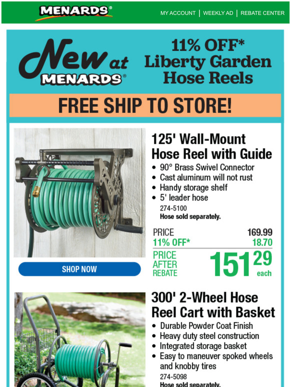 Menards New At Menards 11 Off Liberty Garden Hose Reels Milled