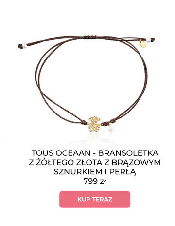 TOUS OCEAAN - BRANSOLETKA Z ŻÓŁTEGO ZŁOTA Z BRĄZOWYM SZNURKIEM I PERŁĄ