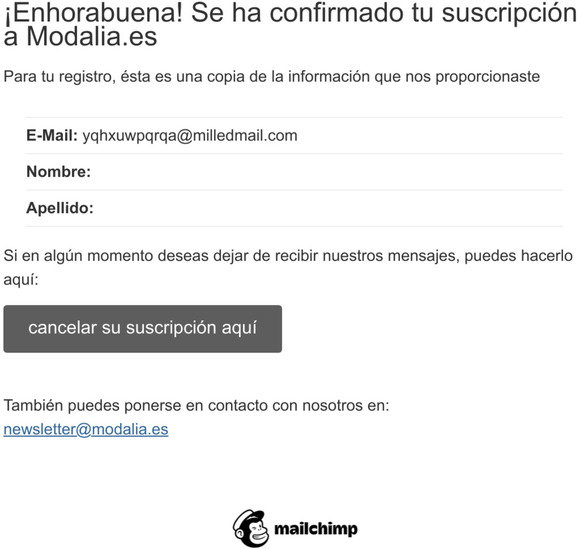Modalia: Suscripcin confirmada