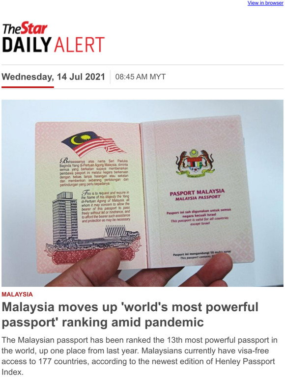 Star Publications Malaysia Moves Up World S Most Powerful Passport Ranking Amid Pandemic Experts Urgent Measures Required 14 Jul 2021 Milled
