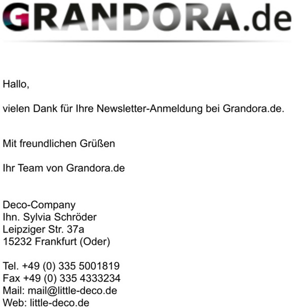 Vielen Dank fr Ihre Newsletter-Anmeldung