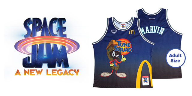 McDelivery® on Uber Eats Space Jam: A New Legacy Sweepstakes is your chance to win a Marvin the Martian Tune Squad basketball jersey.