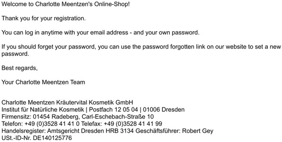 Your registration at Charlotte Meentzen
