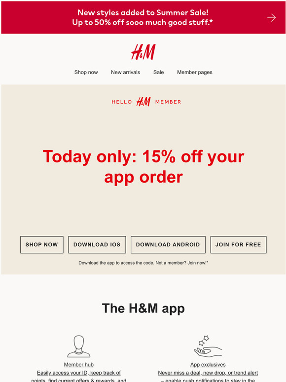 h&m 15 off app