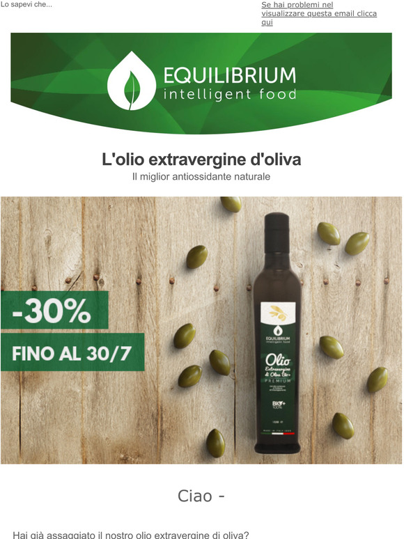 -30% sull'olio extravergine di oliva, antiossidante naturale