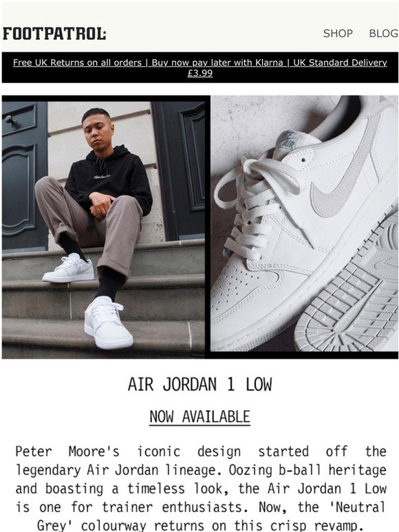 Footpatrol FR: Air Jordan 1 Low OG Neutral Grey - Now Available | Milled