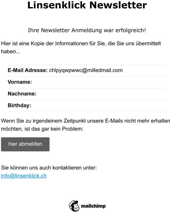 Linsenklick Newsletter: Newsletter Anmeldung erfolgreich.