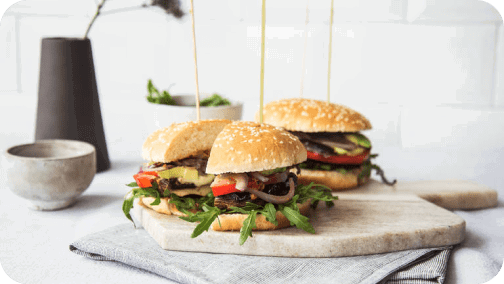 Portobello burger with mozzarella and pesto