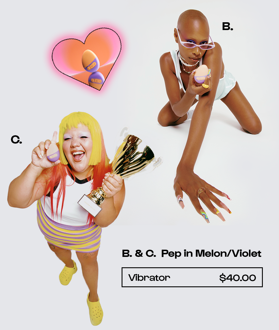 2 models posing with the Pep external vibrator