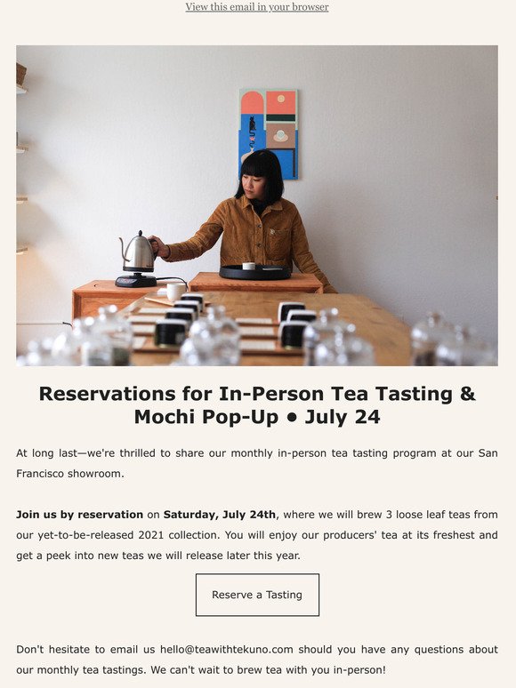 In-person tasting reservations... and a mochi pop-up!