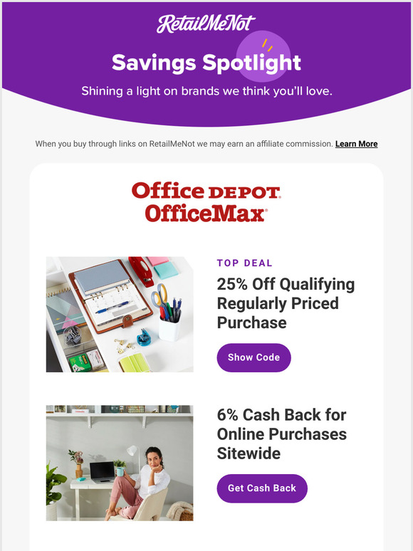 RetailMeNot Office Depot Office Max 10 Off + 6 Cash Back! Milled