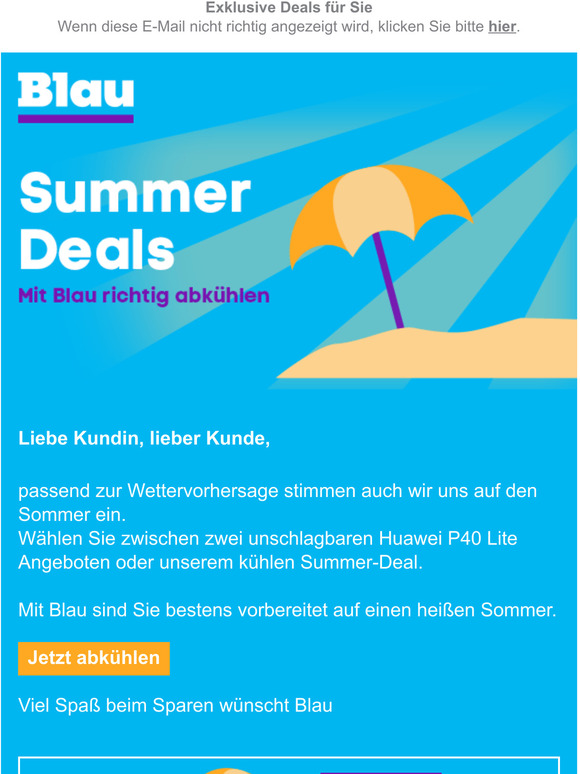 Fr kurze Zeit: Summer-Deals bei Blau