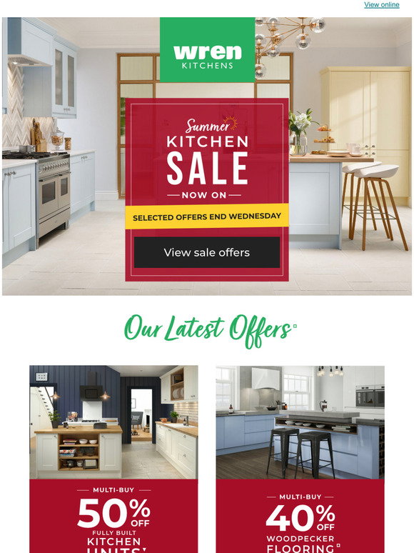 Wren Kitchens - The Wren Kitchens Summer Sale is now on! Get your dream  kitchen half price with an EXTRA 25% off when you buy five or more units.  We're also offering
