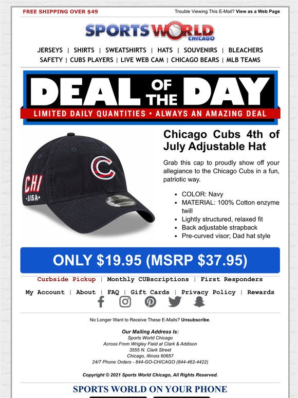  FLASH: Chicago Cubs 4th of July Cap for $19.95 (MSRP $37.95)
