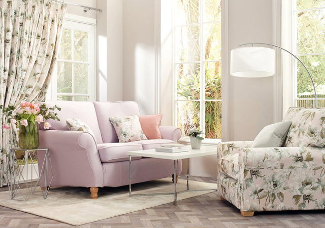 Sofa cover: Bayswater - Blush; curtains and chair cover: Peony - Blush