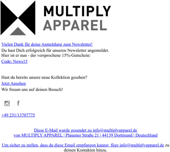Multiply Apparel - Vielen Dank fr deine Newsletter Anmeldung!