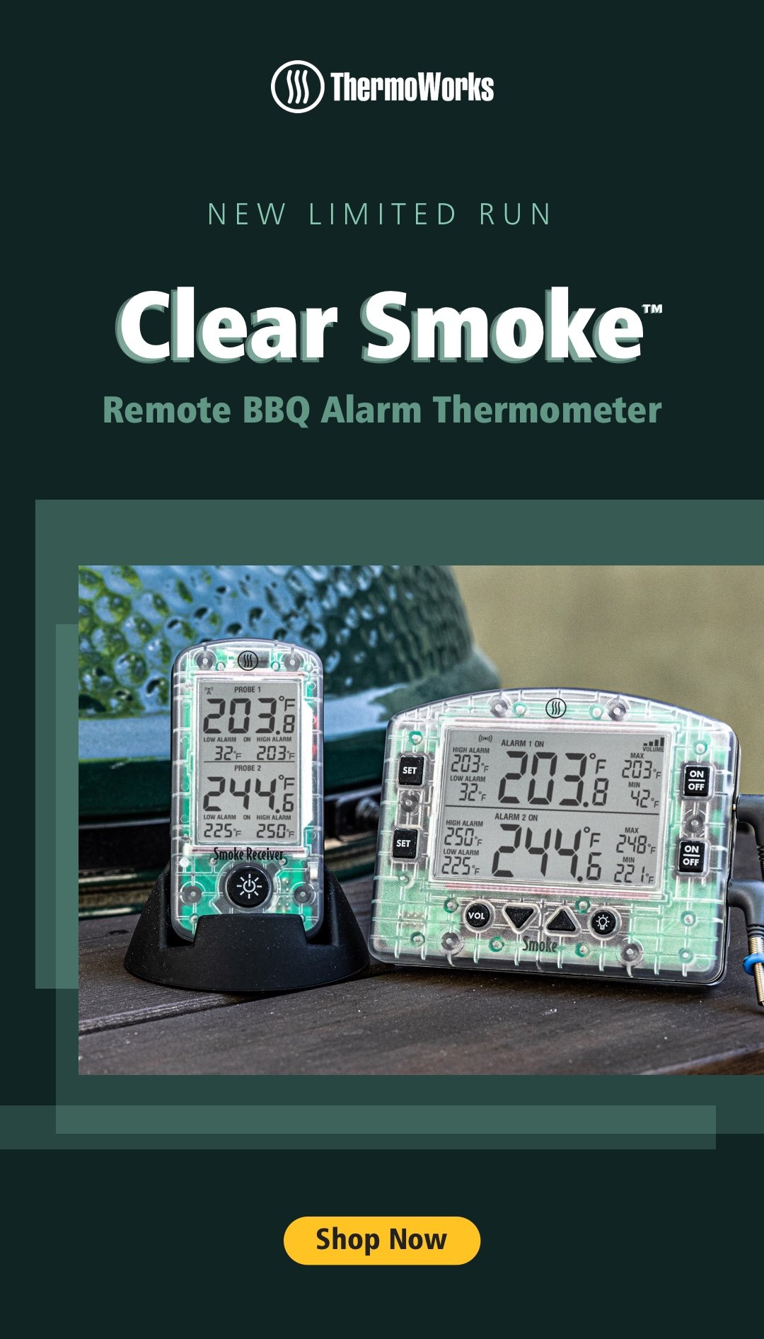 ThermoWorks: New Limited Clear Smoke Remote BBQ Alarm Thermometer