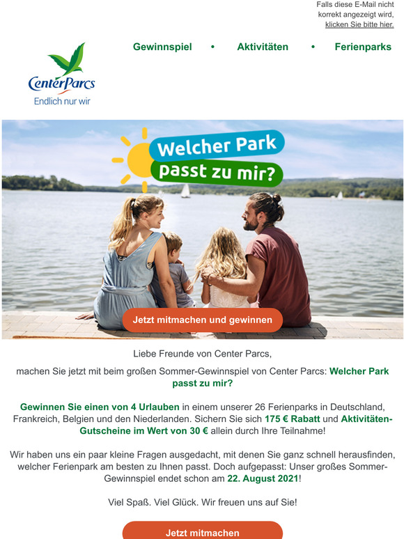 Urlaub bei Center Parcs zu gewinnen  Das groe Sommer-Gewinnspiel