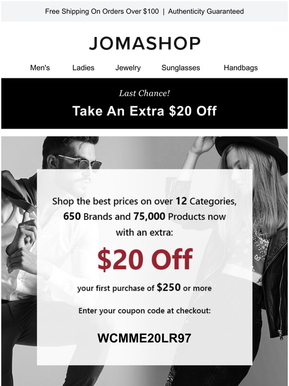 Jomashop coupon online 25