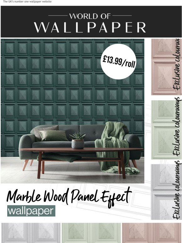 Exclusive new colourways of Marble Wood Panel Effect Wallpaper