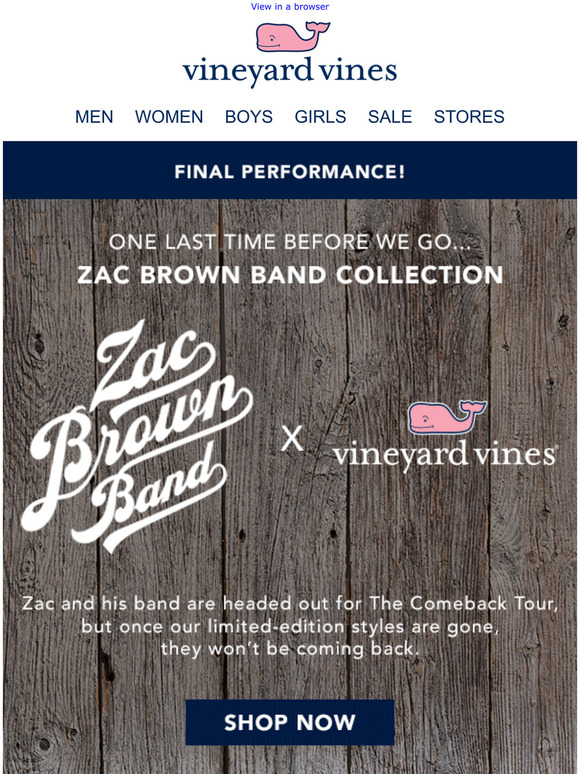 Vineyard Vines Last Day! LimitedEd. Zac Brown Band Collection Milled