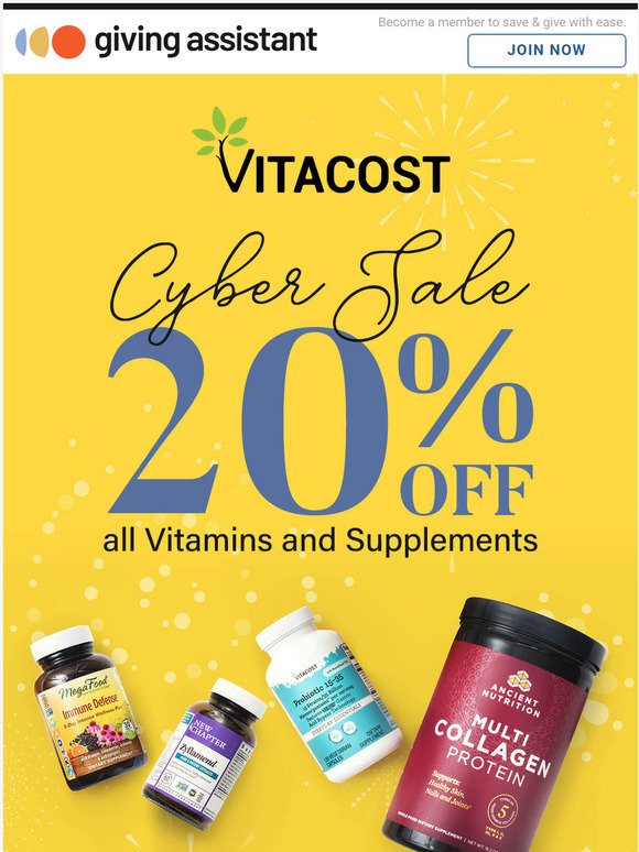 Vitacost Cyber Sale: Save 20% Today