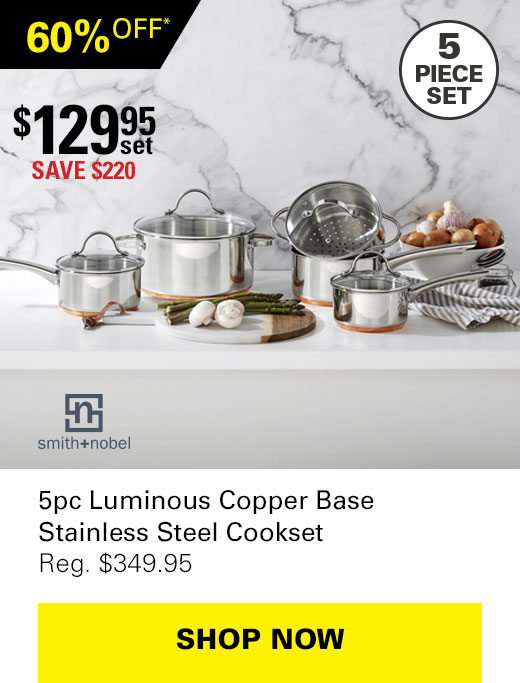 Smith & Nobel Luminous 5-Piece Copper Base Stainless Steel Cookset