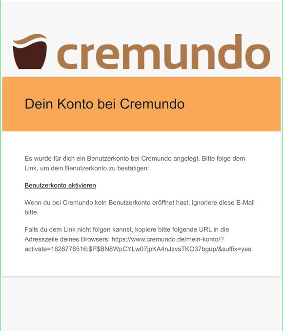 Aktiviere dein Benutzerkonto auf Cremundo