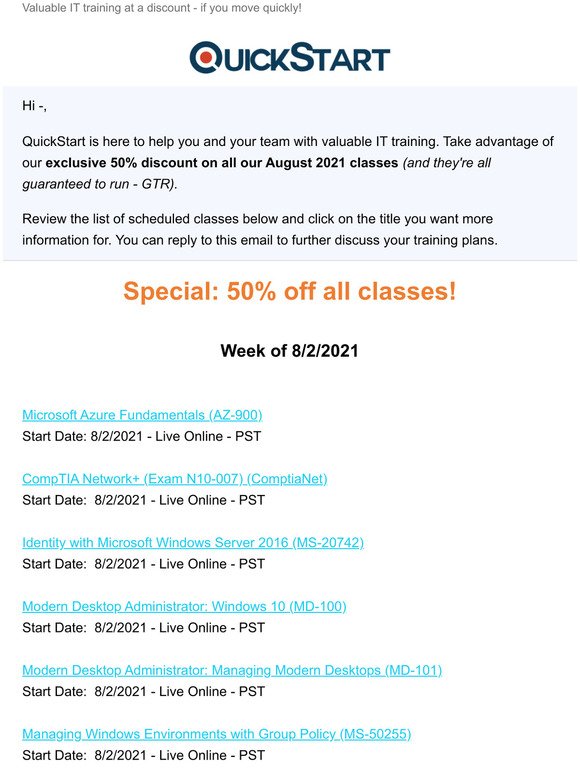 50% Off of Our August IT Certifications