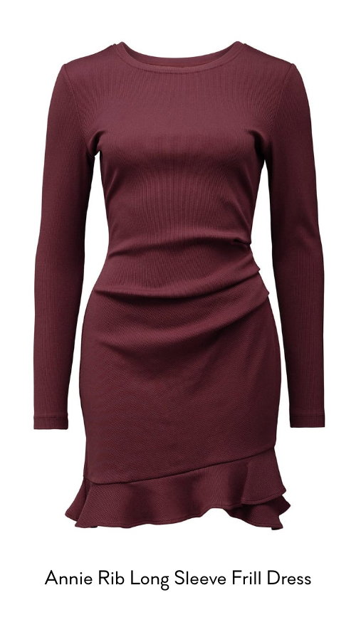 Annie Rib Long Sleeve Frill Dress
