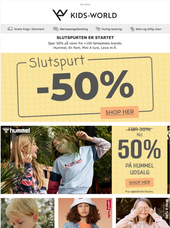 sæt ind sigte Slapper af Kids-world: Spar 50% p Hummel, En Fant, Mini A Ture og +100 andre brands -  Slutspurten er startet | Milled
