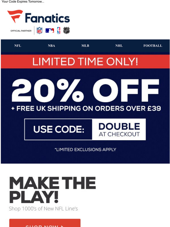 Fanatics International Quick! 20 Off ALL Leagues & FREE Shipping > Milled