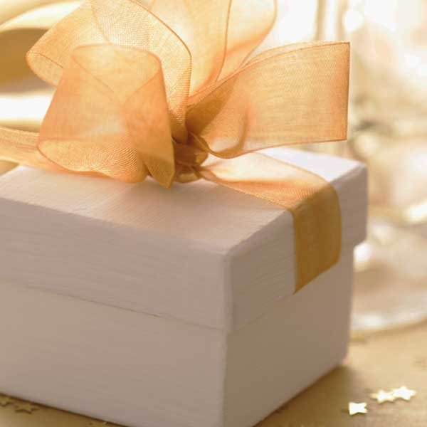 A gift box with a fluffy ribbon