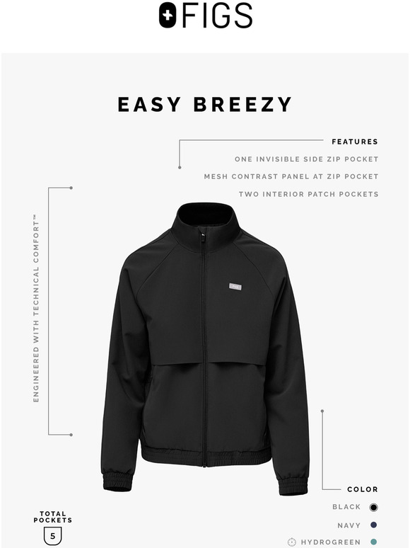 FIGS JUST IN Sydney Scrub Jacket in Navy & Black Milled