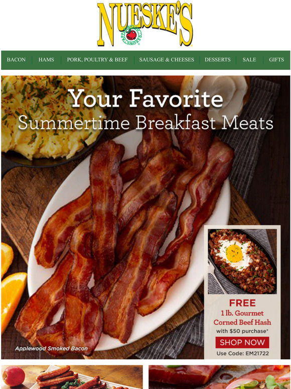 Nueske's Smoked Meats for Breakfast + FREE CORNED BEEF HASH Milled