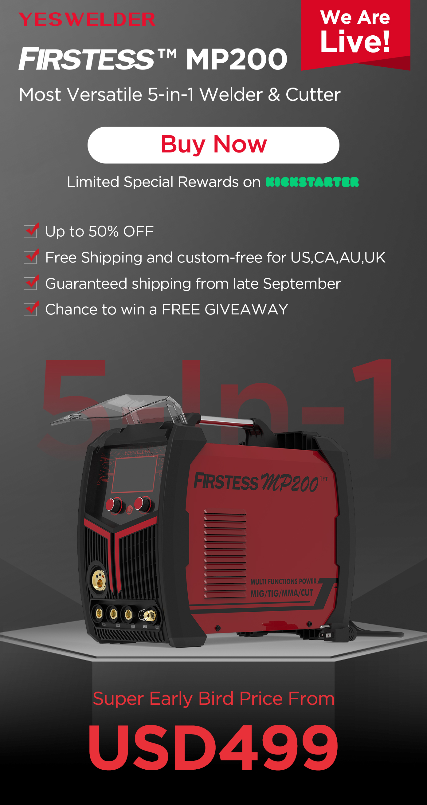 WeldMart Inc. We Are Live! YesWelder MP200 is available on Kickstarter