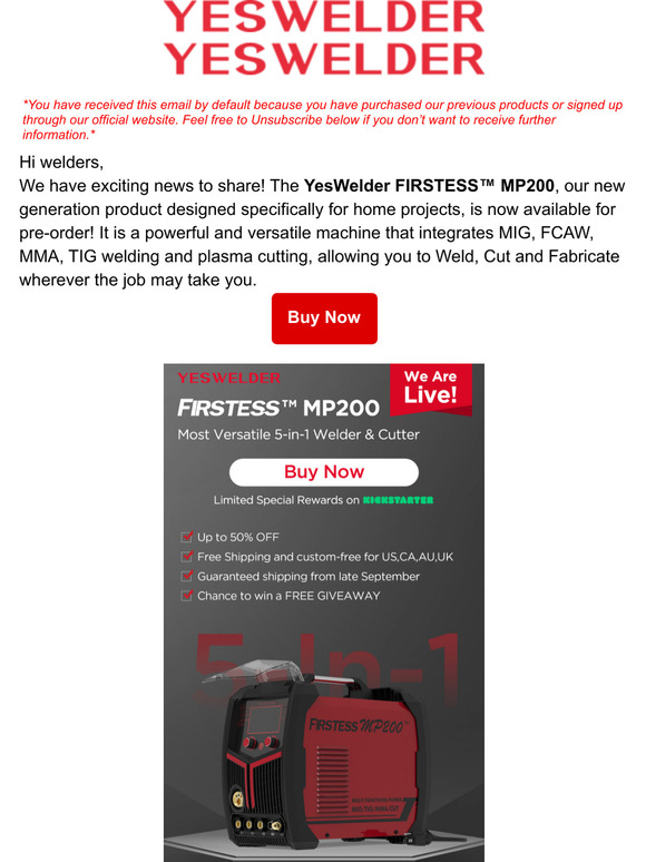 WeldMart Inc. We Are Live! YesWelder MP200 is available on Kickstarter